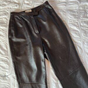 Lord & Taylor Chocolate Brown 100% Leather Trousers, Size: 8
